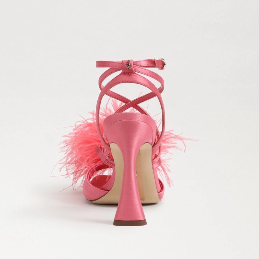 Sam Edelman Layton Feather Strappy Heels Rose Quartz Statement Sandal NWT Size 5 - Picture 7 of 16